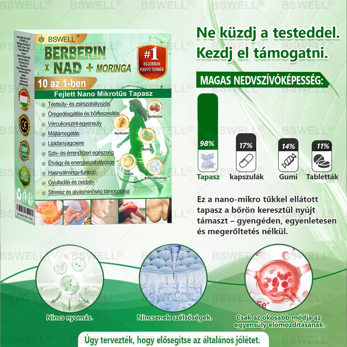 🏅BSWELL® Nano mikrotűs karcsúsító tapasz (Naponta csak egyszer, 28 nap alatt látható változások ✅ Elhízás, szív- és érrendszeri egészség, cukorbetegség, alvási apnoe, bélrendszeri egészség, ízületi problémák és még sok más támogatására)