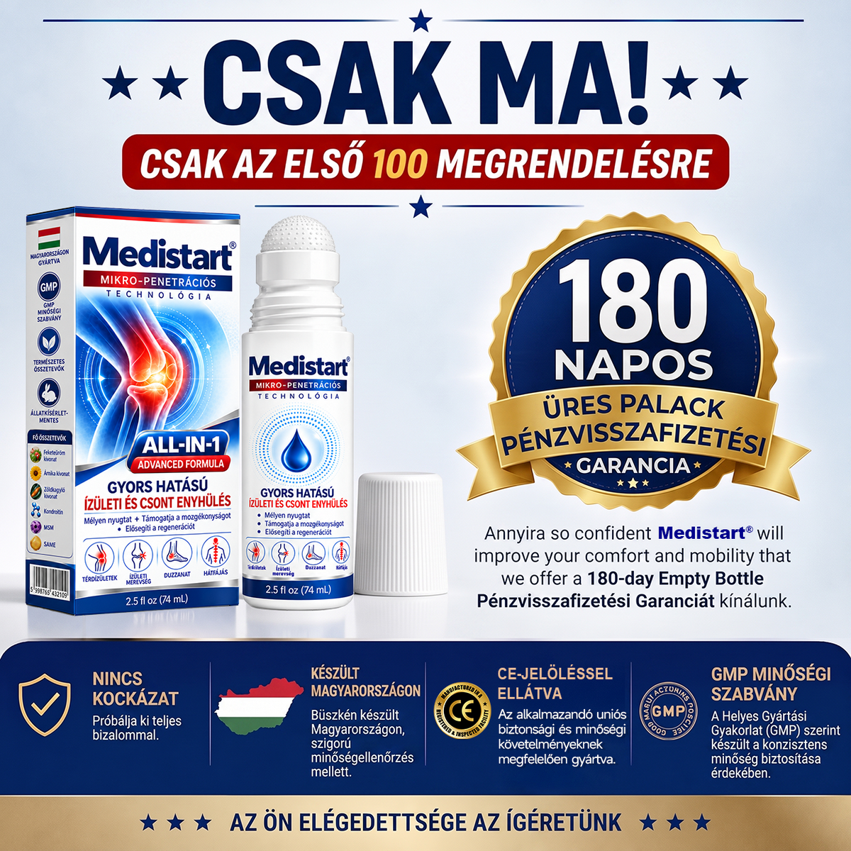 🎁 Már csak 5 darab maradt! Szerezzen most extra 50% kedvezményt, és támogassa ízületei mindennapi komfortját a Medistart® mikrotűs Roll-Onnal! 🦴✨