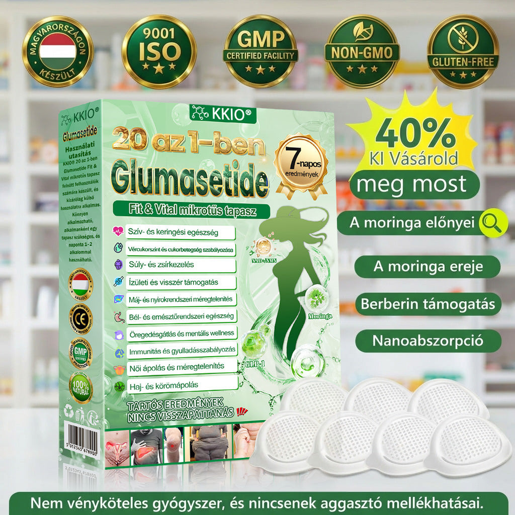 🌿🧑‍⚕️KKIO® 20 az 1-ben Glumasetide Fit & Vital mikrotűs tapasz - 7 napon belül látható változás / Alkalmas elhízás, szív- és érrendszeri egészség, cukorbetegség, alvási apnoé, bélrendszeri egészség, ízületi problémák és számos egyéb állapot esetén.