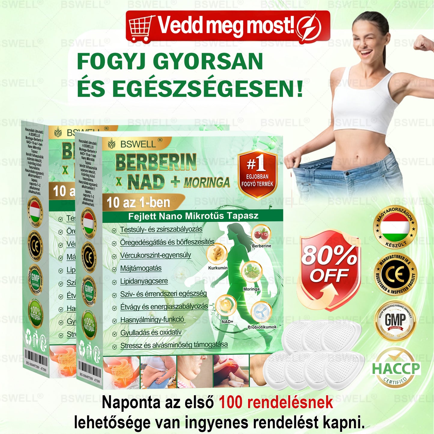 🏅BSWELL® Nano mikrotűs karcsúsító tapasz (Naponta csak egyszer, 28 nap alatt látható változások ✅ Elhízás, szív- és érrendszeri egészség, cukorbetegség, alvási apnoe, bélrendszeri egészség, ízületi problémák és még sok más támogatására)